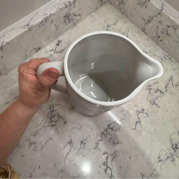 Textured White Pitcher with Tan Base could be Hearth & Handby MAGNOLIA - Picture 2 of 8